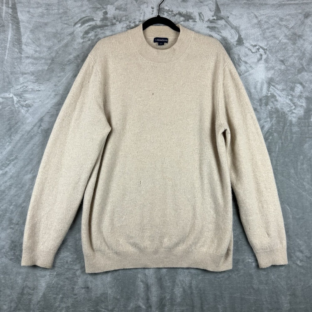 Lands' End Mock Neck Sweater Men's L Beige 100% Kaschmir / Cashmere